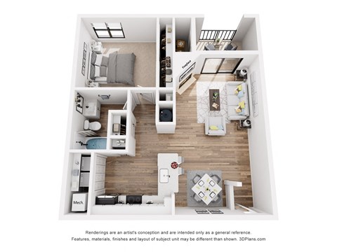 a 1 bedroom floor plan with a bathroom and a living room